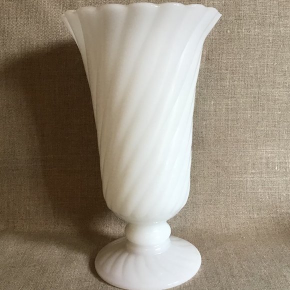 Vintage Milk Glass Swirl Vase E. O. Brody White Milk Glass Swirl Footed Vase - Picture 1 of 4